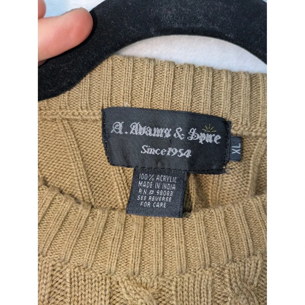 Vintage A. Adams &‎ Spire Cable Knit Sweater Tan Ribbed Mens XL Preppy Pullover